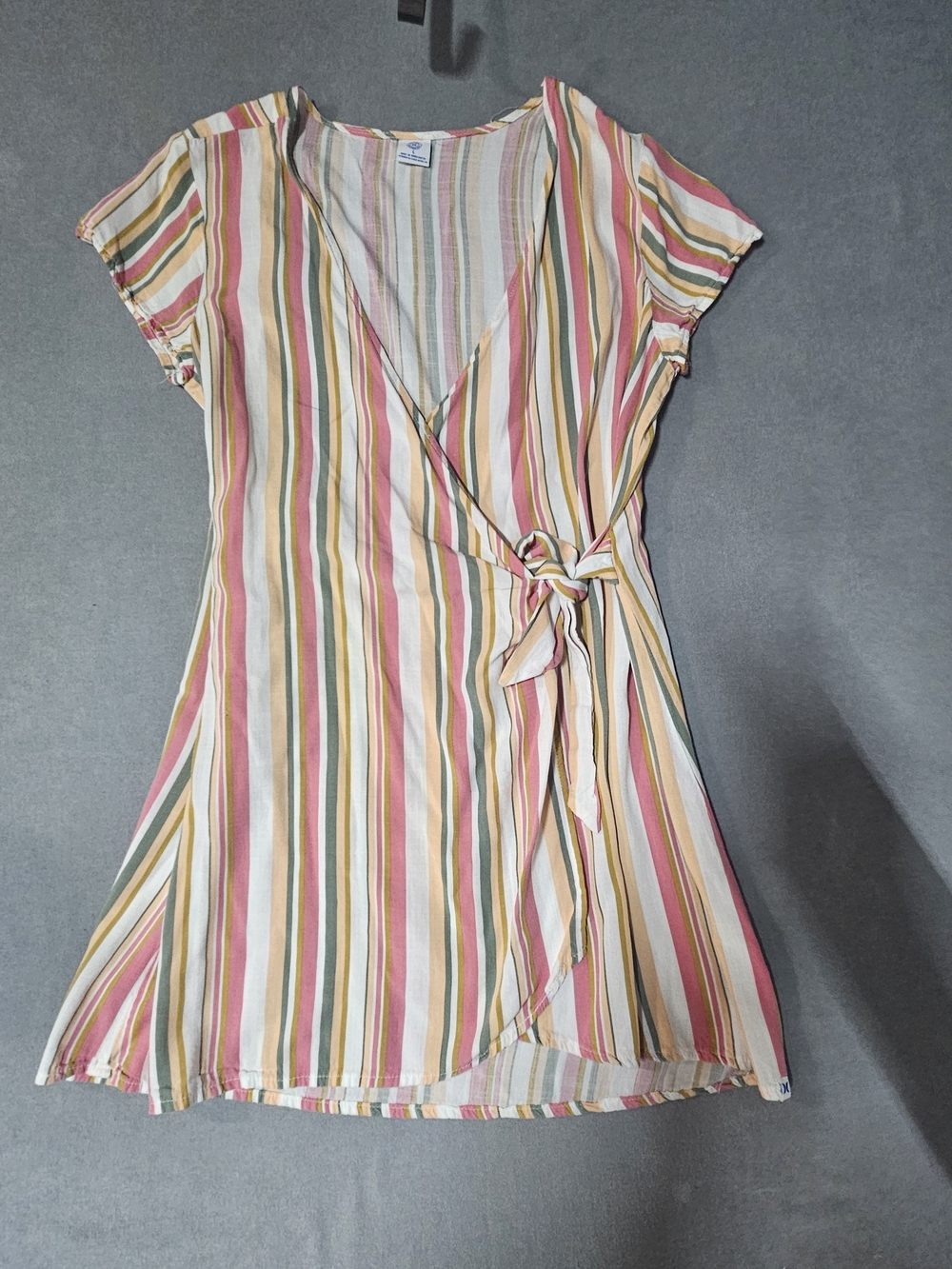 Hurley Striped Wrap Dress - Pink, Yellow, Green